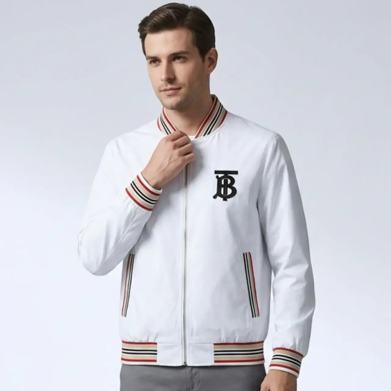 Burberry Monogram Striped Bomber Jacket - White
