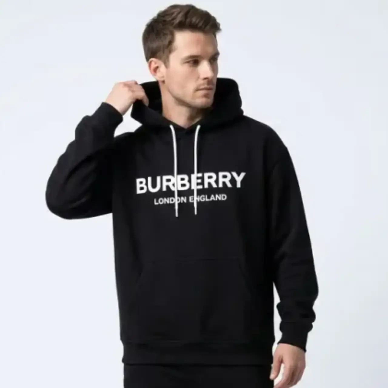 Burberry Logo Print Cotton Hoodie Black