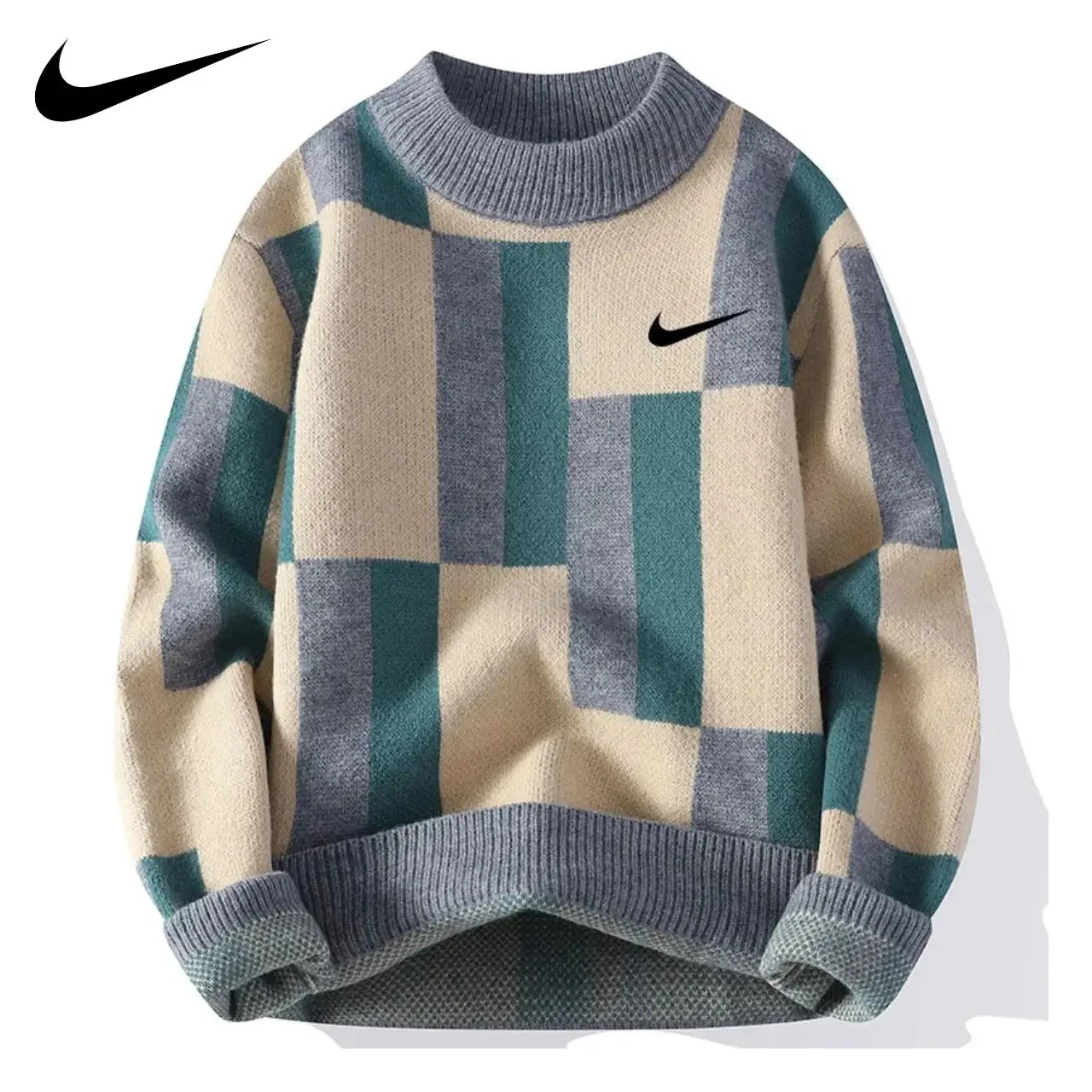 Modern knit sweater with color block design