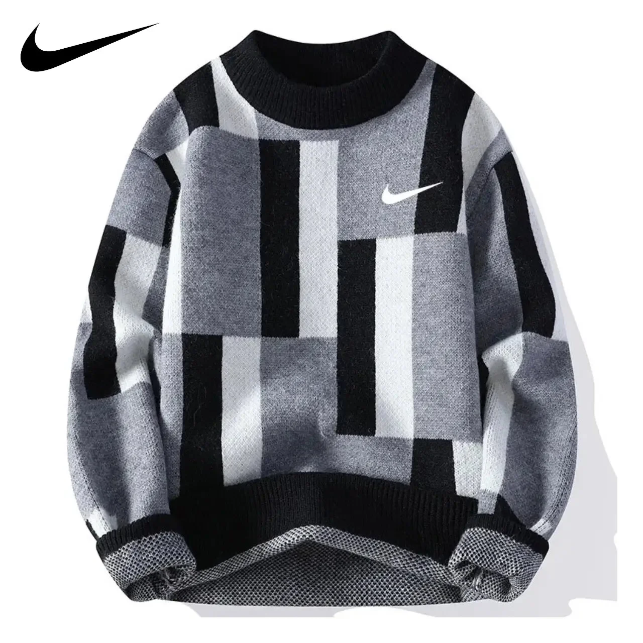 Modern knit sweater with color block design