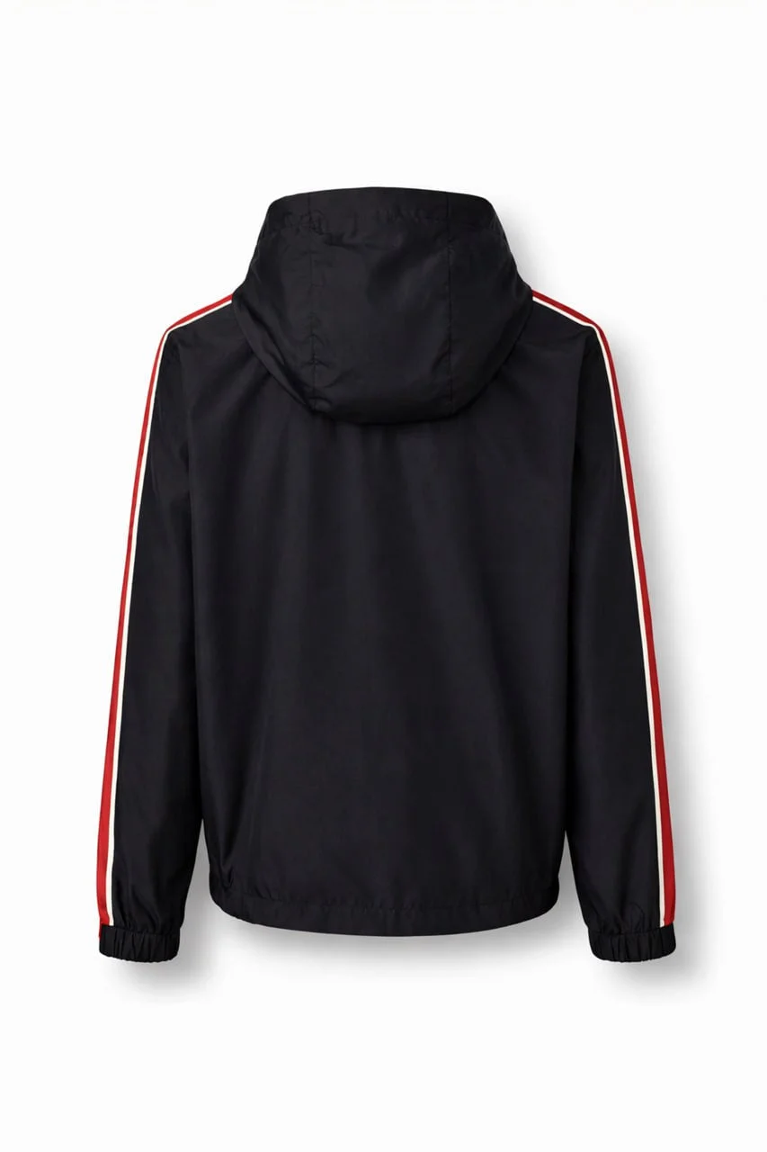Tricolour Stripe Hooded Jacket – Black