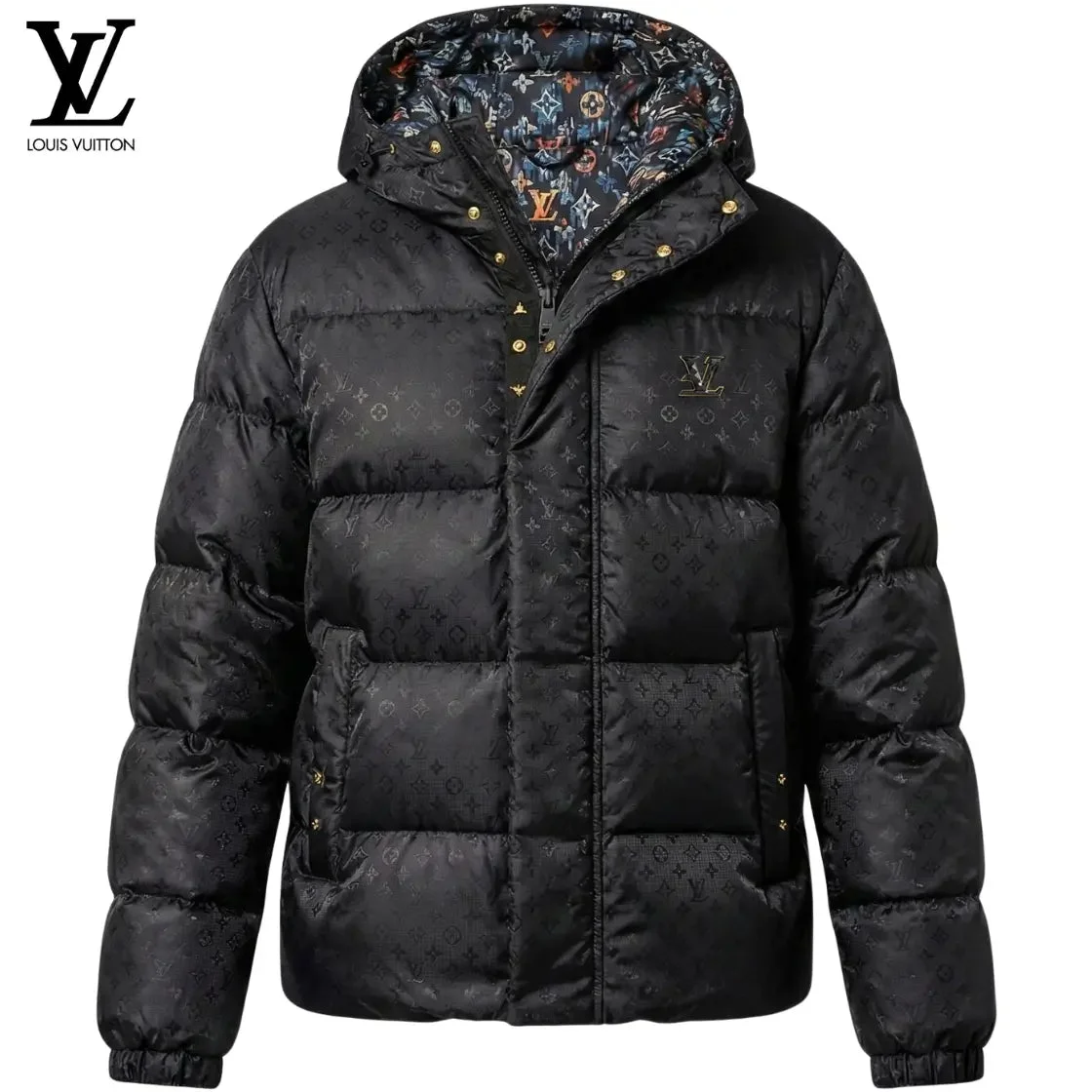 Glossy Monogram Puffer Jacket - Black