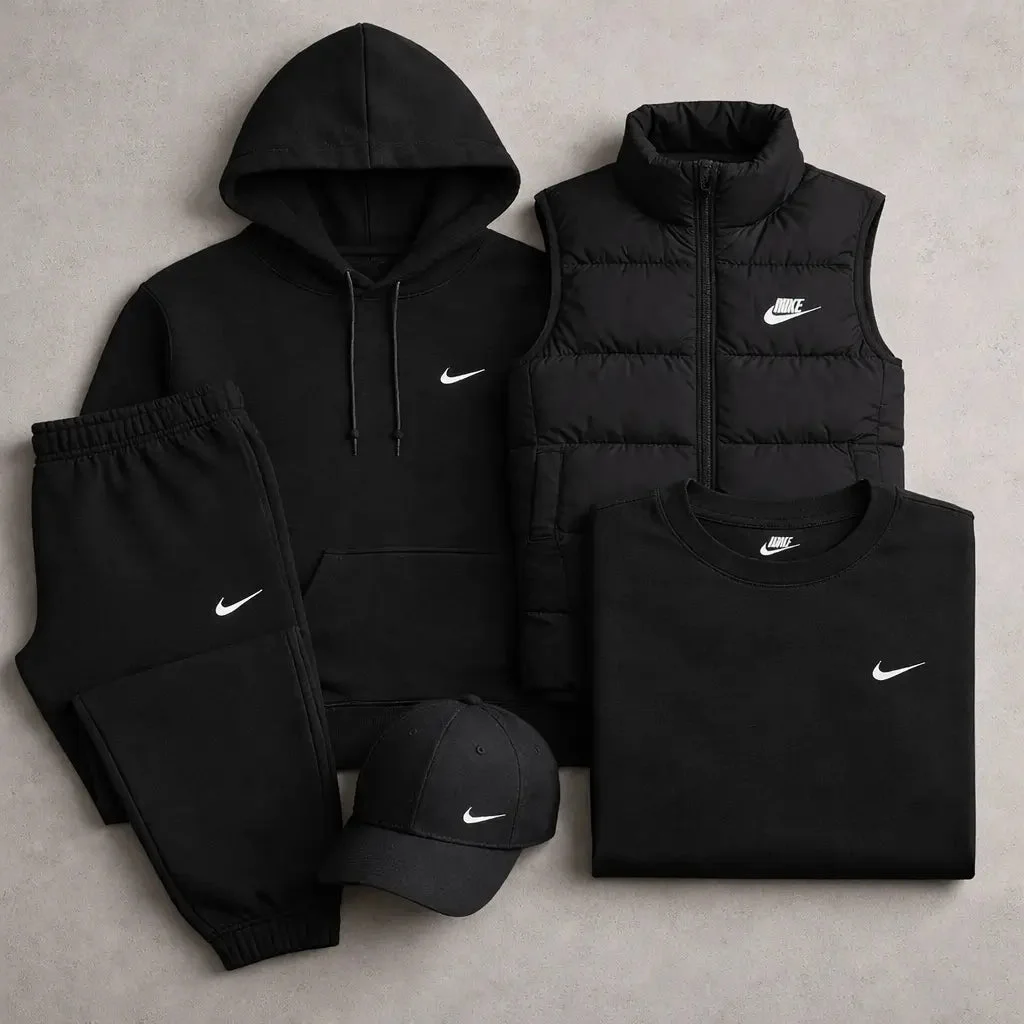 Complete Set – Sweatshirt, Pants, Puffer Jacket & T-shirt