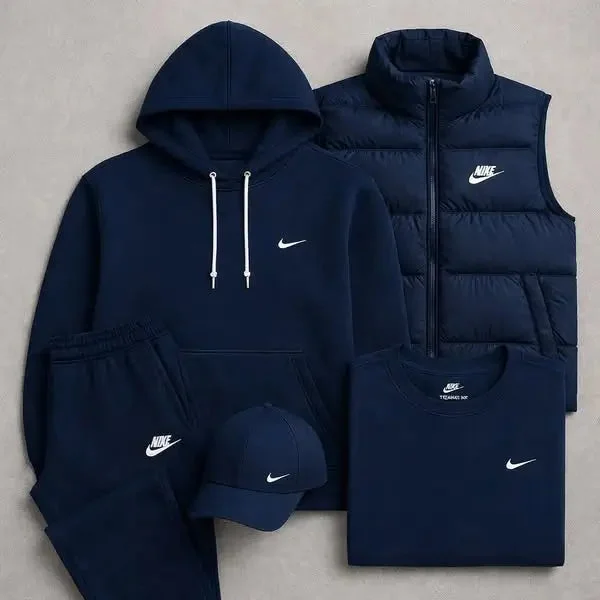 Complete Set – Sweatshirt, Pants, Puffer Jacket & T-shirt