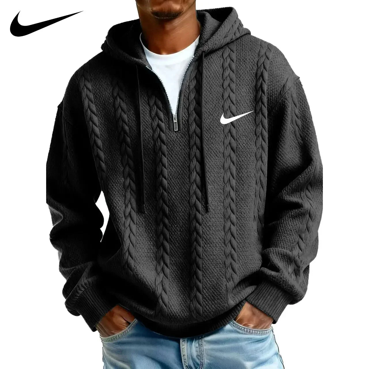 Half Zip Alpine Cable Hoodie