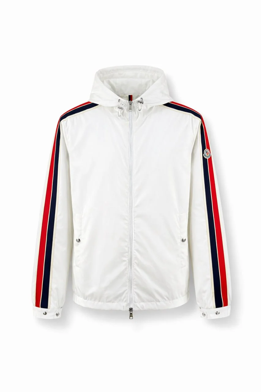 Tricolour Stripe Hooded Jacket – White