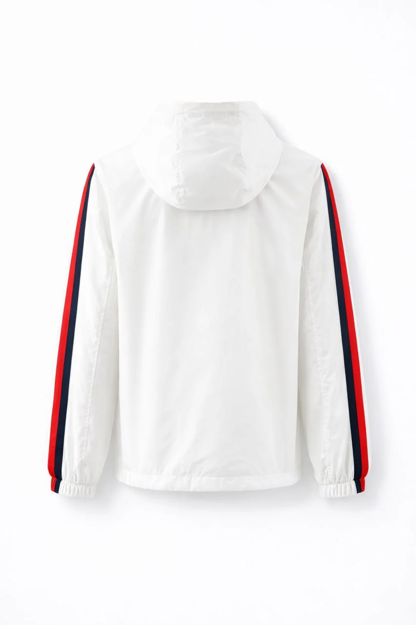 Tricolour Stripe Hooded Jacket – White