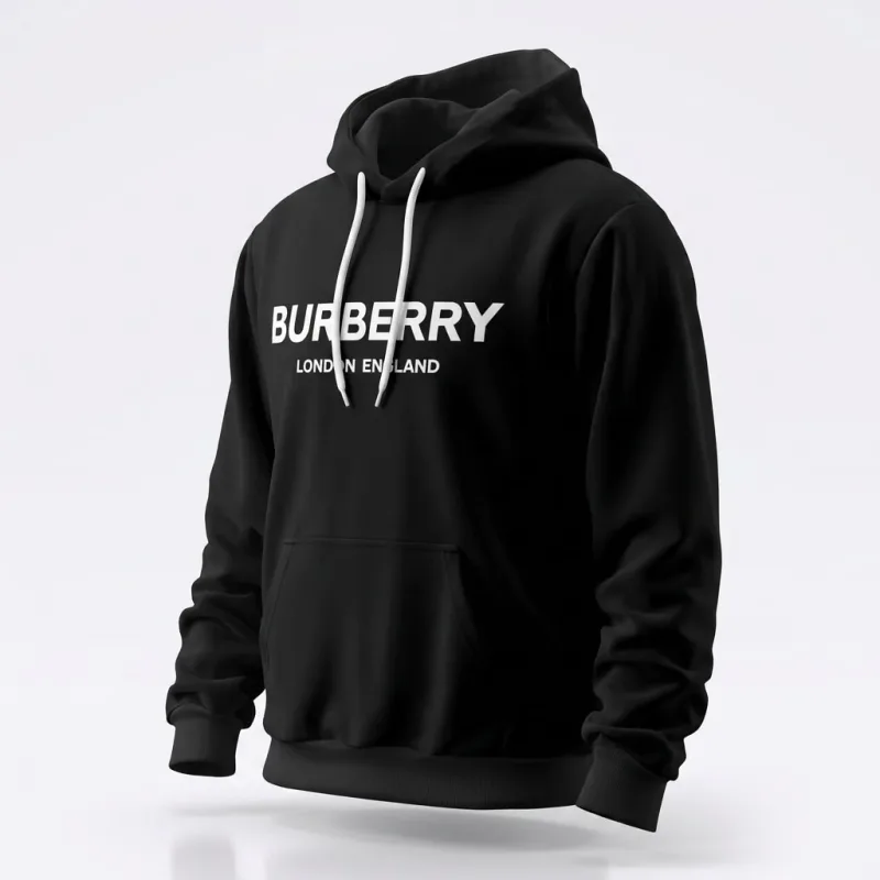 Burberry Logo Print Cotton Hoodie Black