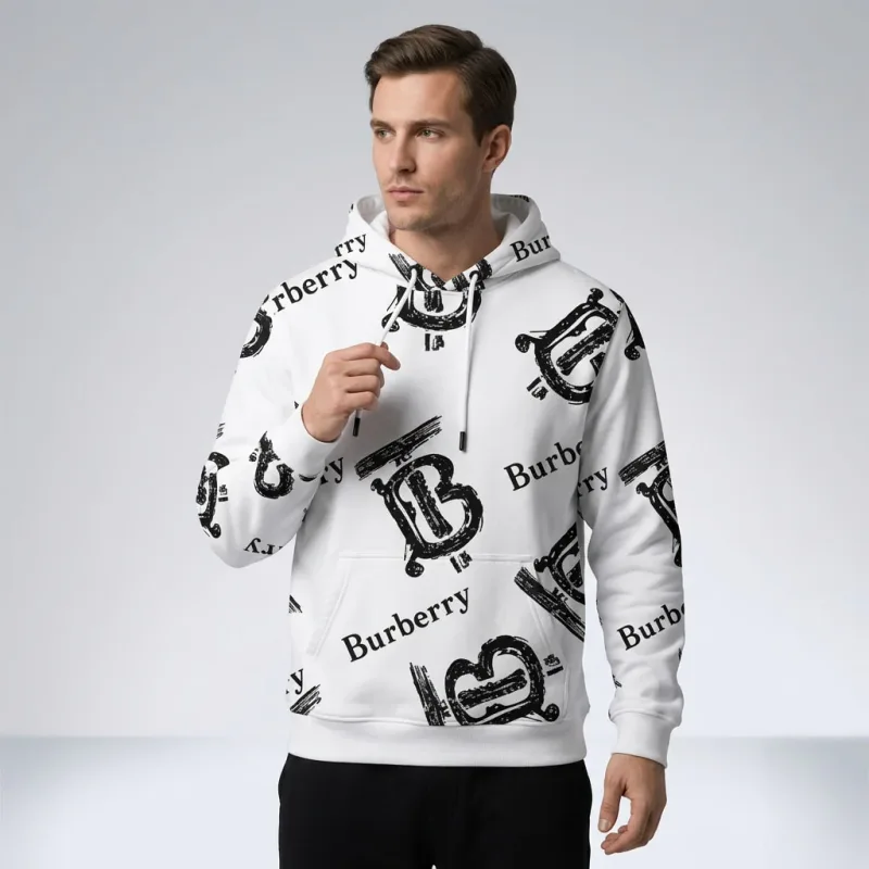 Burberry All-Over Logo Print Hoodie White
