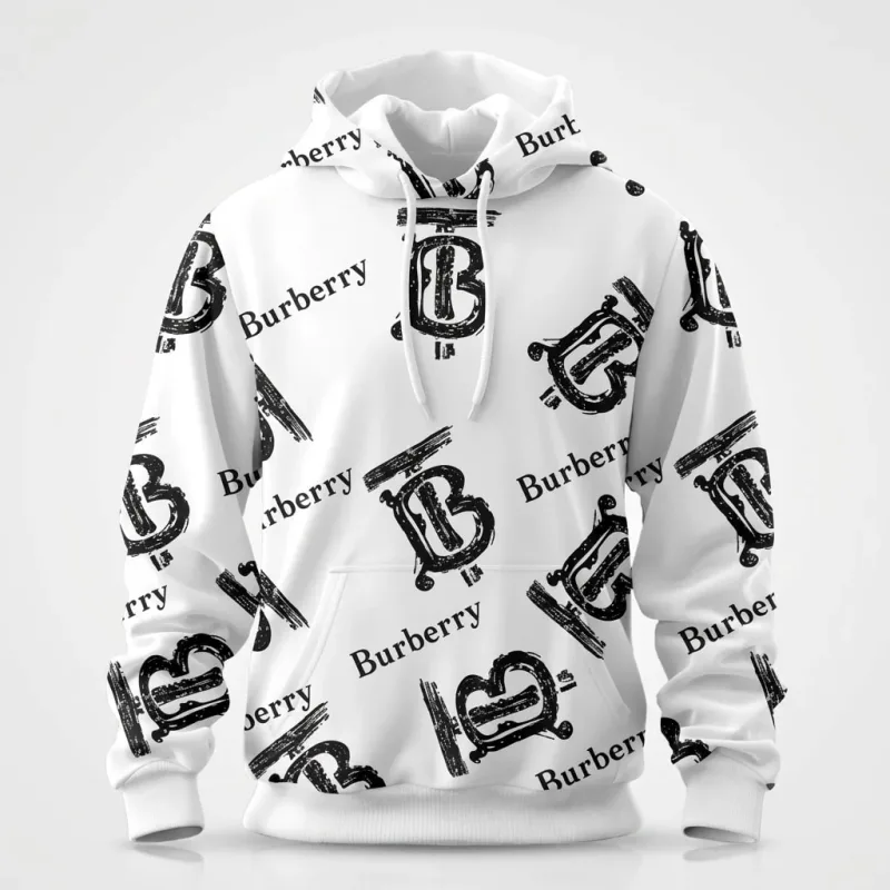 Burberry All-Over Logo Print Hoodie White