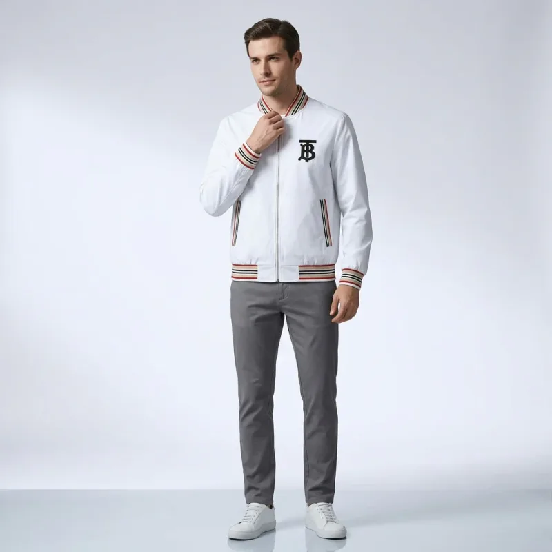 Burberry Monogram Striped Bomber Jacket - White