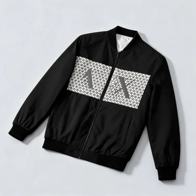Geometric Reflective Panel Bomber Jacket
