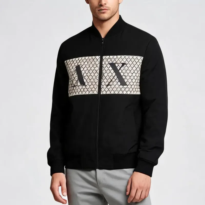 Geometric Reflective Panel Bomber Jacket