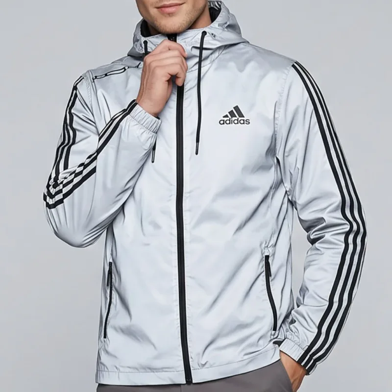 Adidas Three-Stripe Hooded Windbreaker Jacket