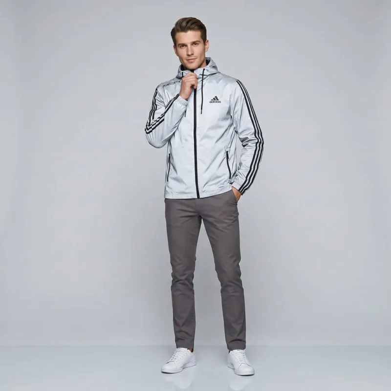 Adidas Three-Stripe Hooded Windbreaker Jacket